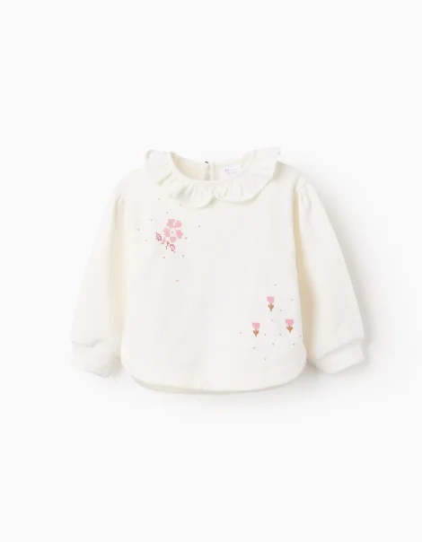 Sudadera con Estampado tipo Punto de Cruz para Bebé Niña, Blanco